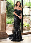 Formal Dresses Long Floral Beaded Evening Formal Dress Black