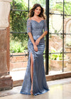 Formal Dresses Beaded Applique Long High Slit Formal Dress Slate