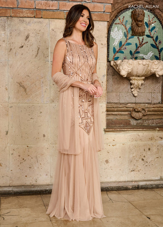 Formal Dresses Beaded Long Evening Pattern Chic Formal Dress Nude Rose Gold