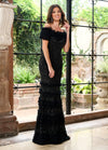 Formal Dresses Beaded Long Evening Gown Tiered Detail Formal Dress Black