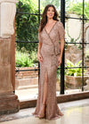 Formal Dresses Long Evening Gown Beaded High Slit Formal Dress Nude Rose Gold