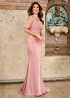 Formal Dresses Fitted Long Ruched Formal Dress  Dusty Rose