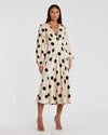 Cocktail Dresses Long Sleeve Polka Dot Printed Midi Cocktail Dress Cream Black