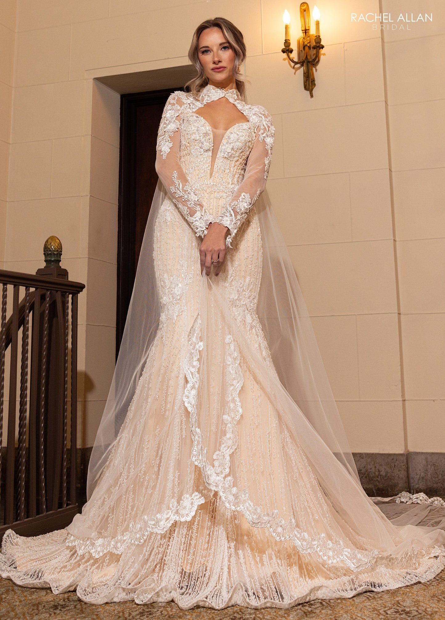 Wedding Dresses Beaded Floral Long Mermaid Wedding Dress Ivory Champagne