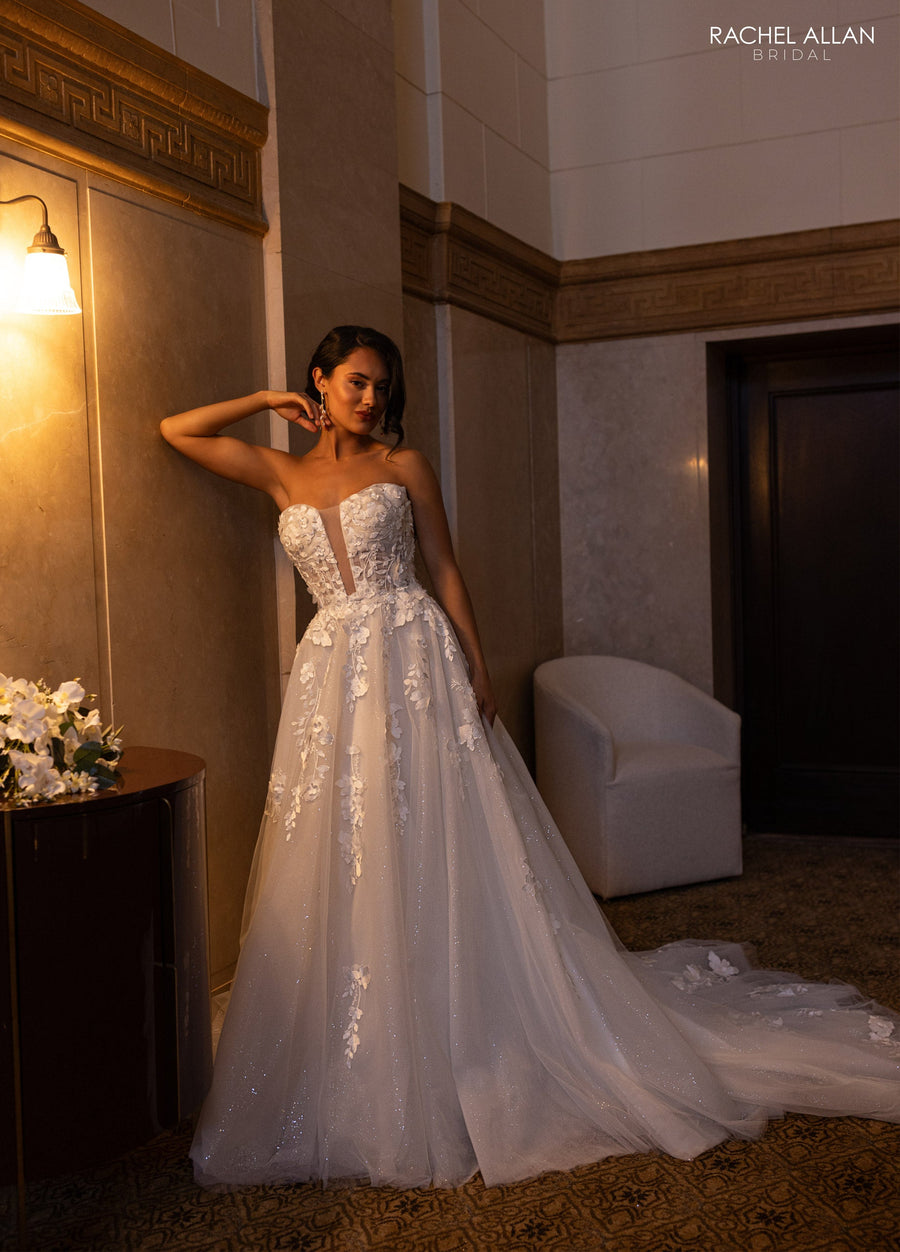 Wedding Dresses A Line Bridal Long 3D Floral Wedding Dress Ivory