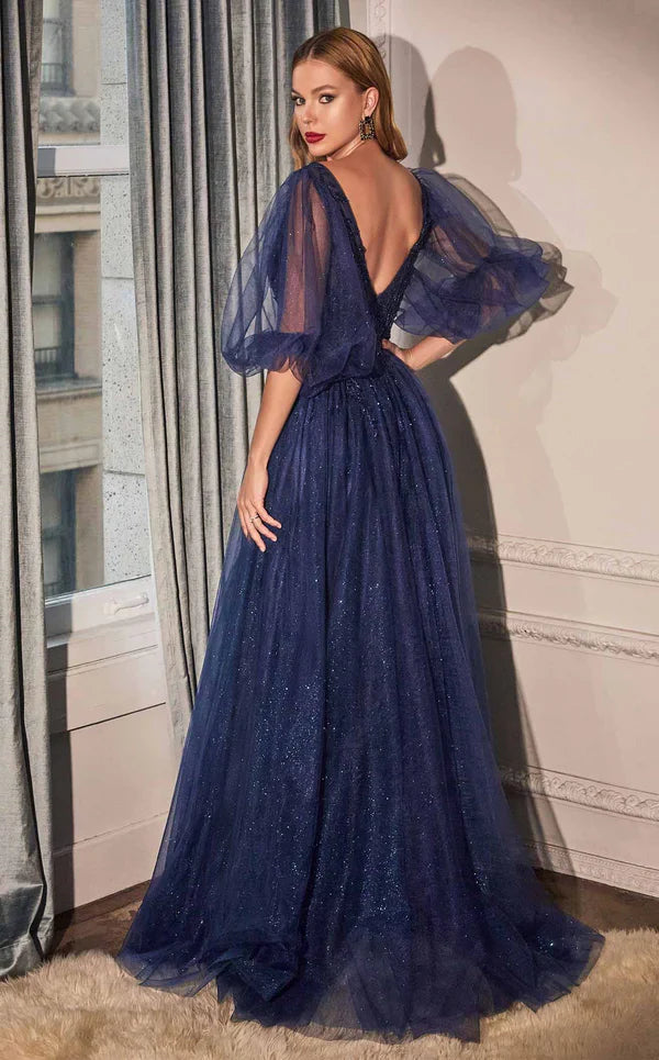 فستان طويل من التول بأكمام طويلة لأم العروس من LaDivine CD0182