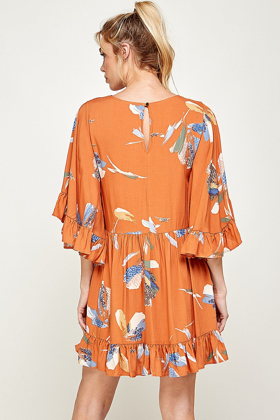Cocktail Dresses Short Printed Ruffled Dress Cognac