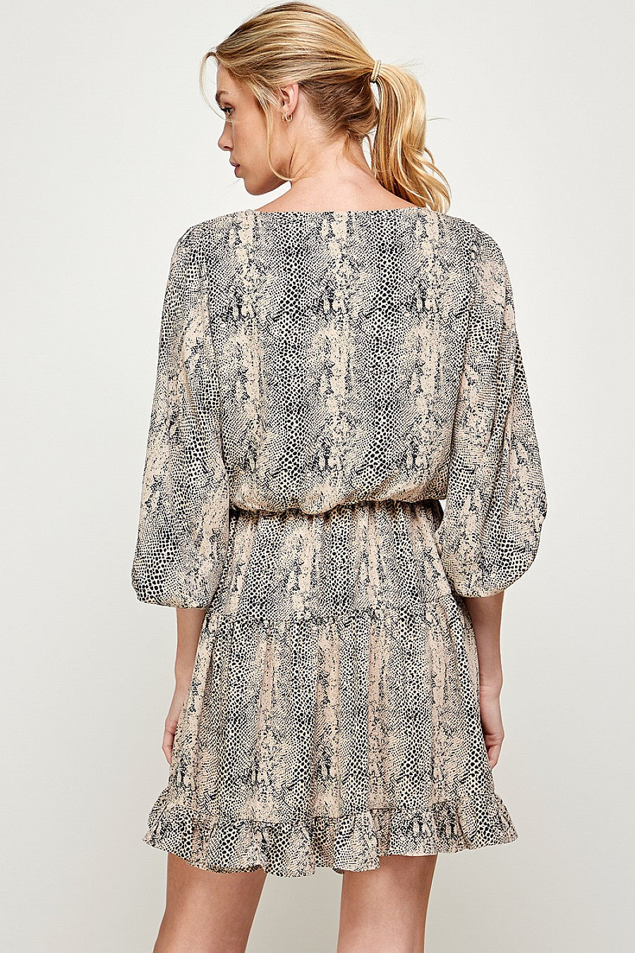 Cocktail Dresses Short V Neck Printed Ruffled Dress Taupe/Black