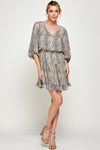 Cocktail Dresses Short V Neck Printed Ruffled Dress Taupe/Black