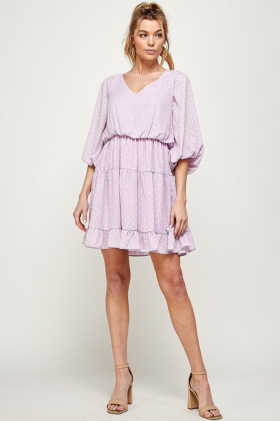 Cocktail Dresses Short Printed 3/4 Sleeve Ruffled Dress Lavender