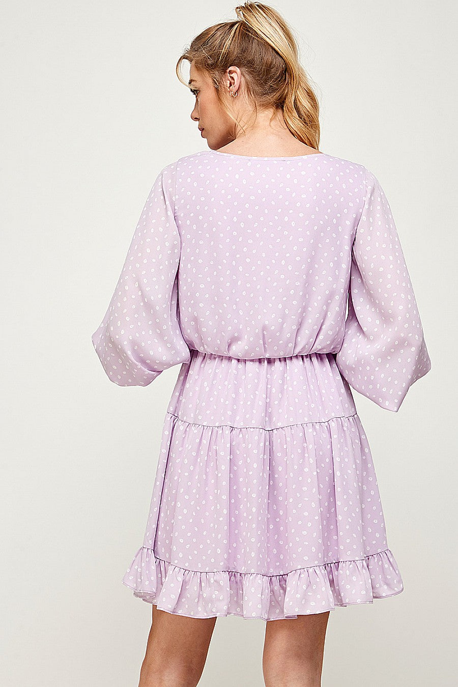 Cocktail Dresses Short Printed 3/4 Sleeve Ruffled Dress Lavender