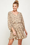 Cocktail Dresses Short 3/4 Sleeve V Neck Printed Dress Taupe/Mocha