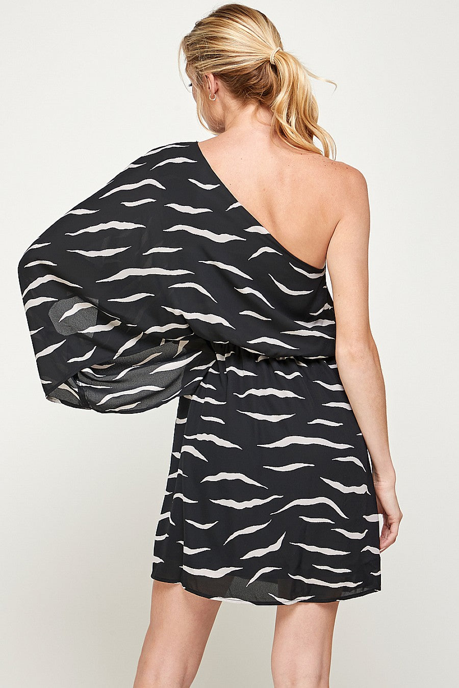 Cocktail Dresses Printed One Shoulder Short Dress Black/Taupe