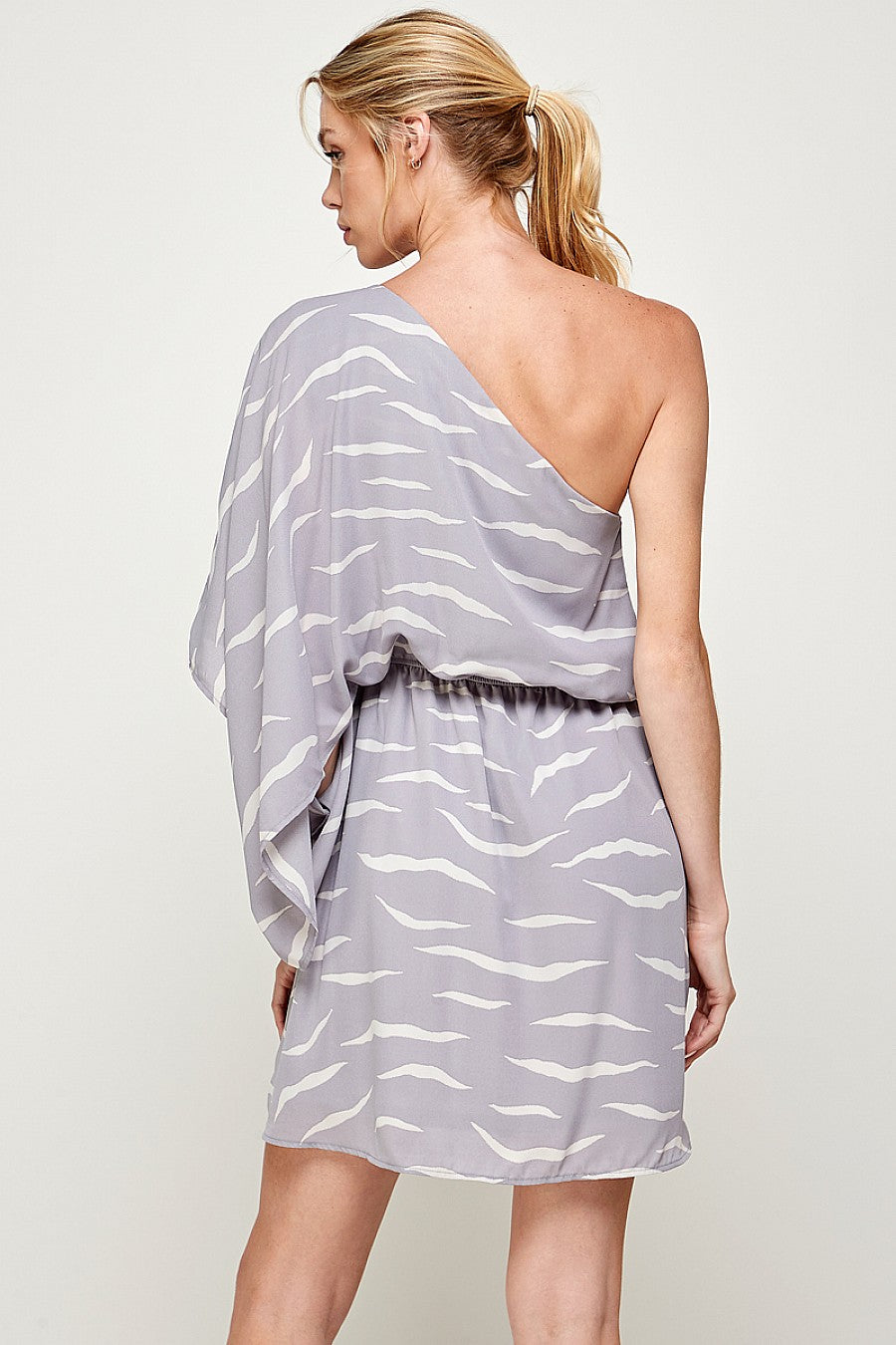 Cocktail Dresses Printed One Shoulder Short Dress Grey