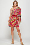 Cocktail Dresses Short One Shoulder Leopard Print Dress Fuchsia/Multi