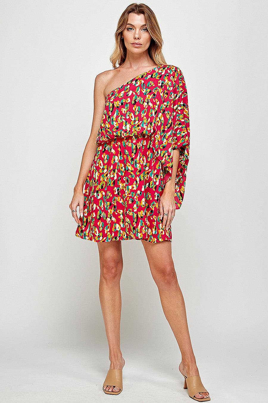 Cocktail Dresses Short One Shoulder Leopard Print Dress Fuchsia/Multi
