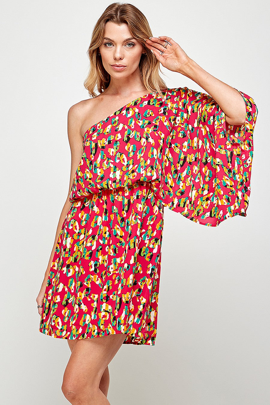 Cocktail Dresses Short One Shoulder Leopard Print Dress Fuchsia/Multi