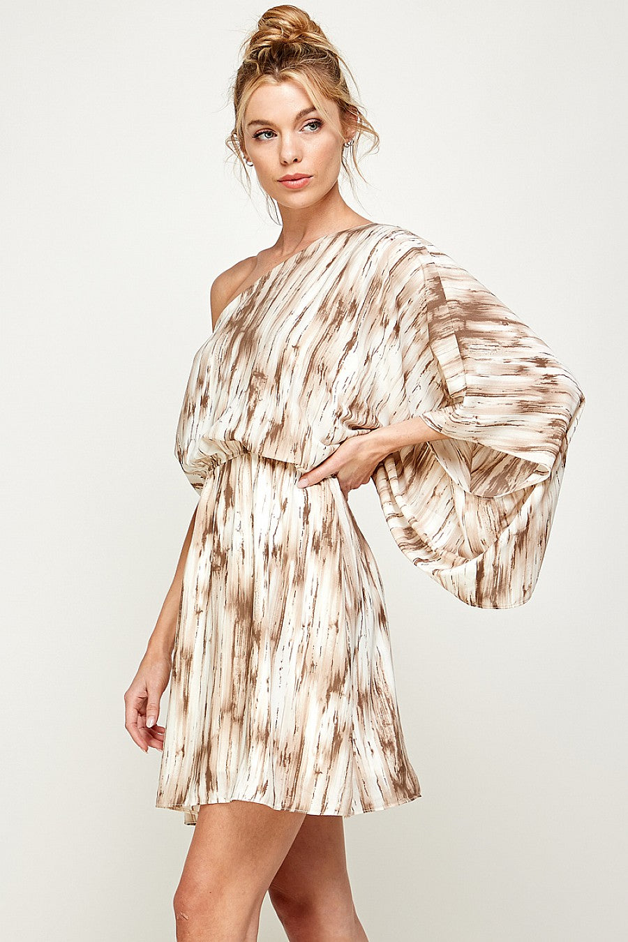 Cocktail Dresses One Shoulder Print Short Dress Mocha