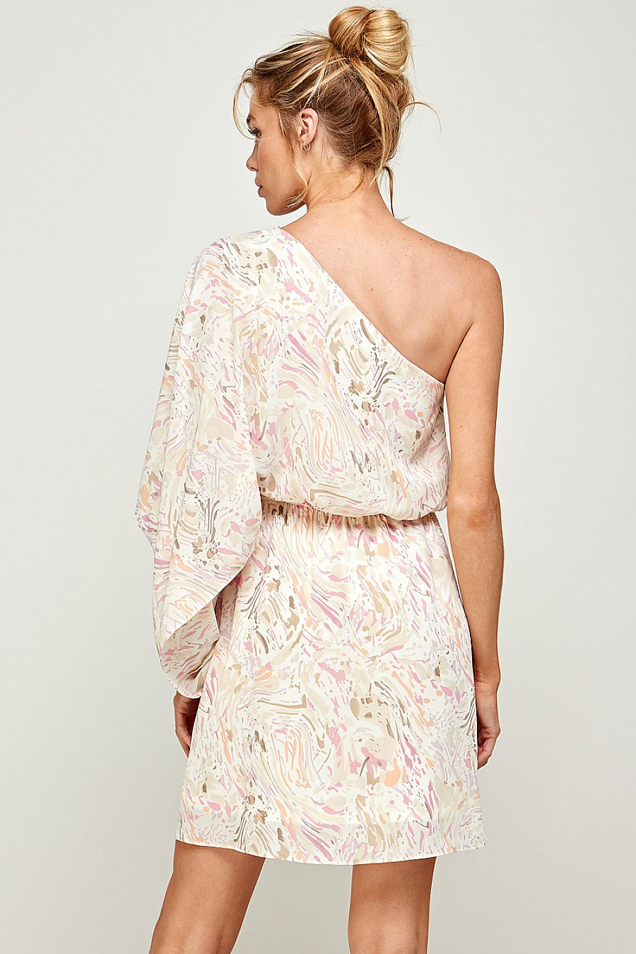 Cocktail Dresses Short Printed One Shoulder Dress Ivory/Pink