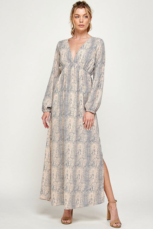 Formal Dresses Long Sleeve Animal Print Maxi Dress Blush/Grey
