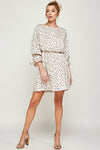 Cocktail Dresses 3/4 Sleeve Printed Short Dress Ivory/Brown