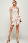 Cocktail Dresses Short Spaghetti Strap Tropical Print Dress Off White