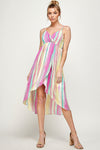 Cocktail Dresses High Low Spaghetti Strap Printed Dress Fuchsia/Green/Yellow