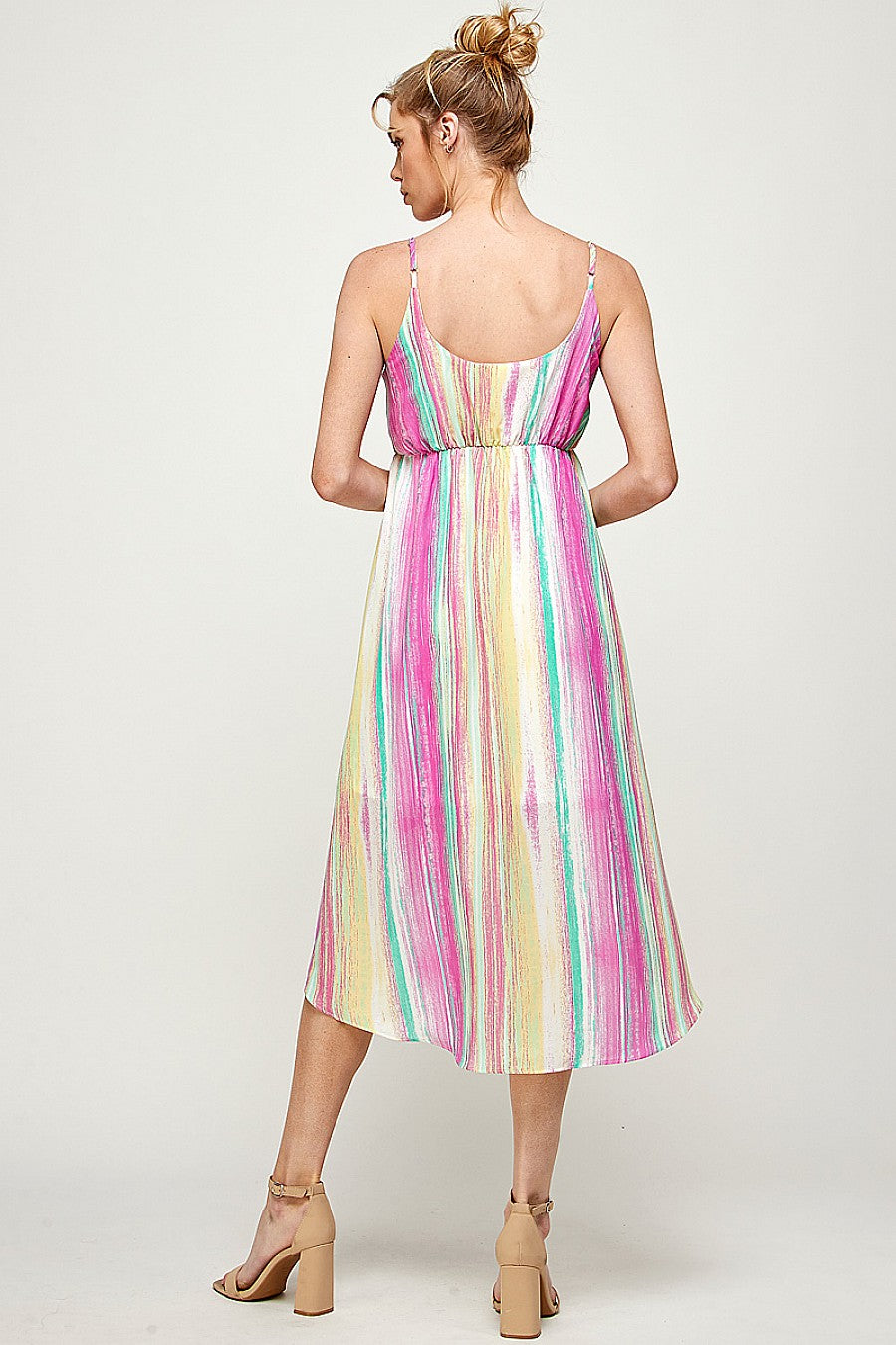Cocktail Dresses High Low Spaghetti Strap Printed Dress Fuchsia/Green/Yellow
