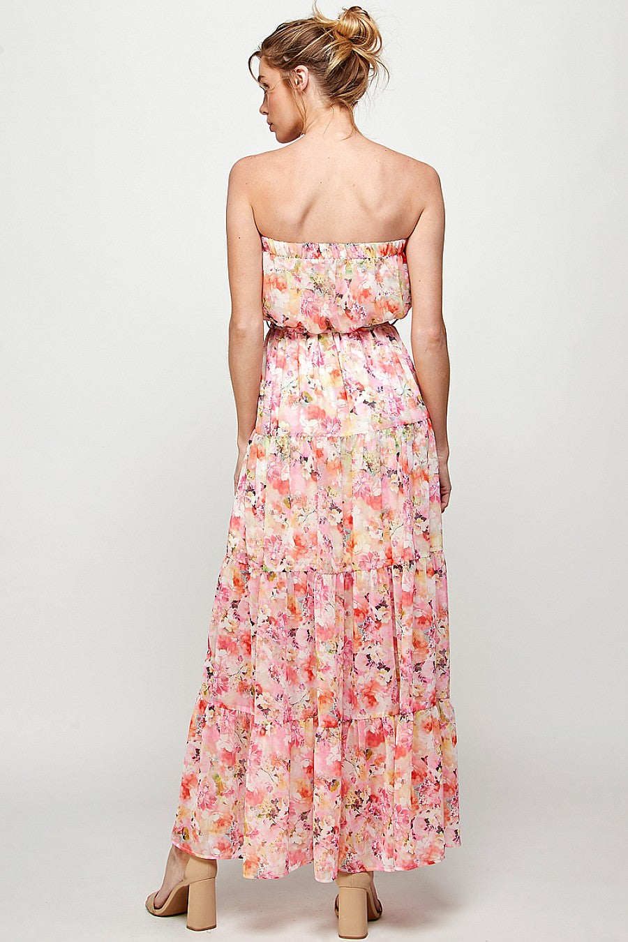 Formal Dresses Long Strapless Floral Print Maxi Dress Coral/Pink