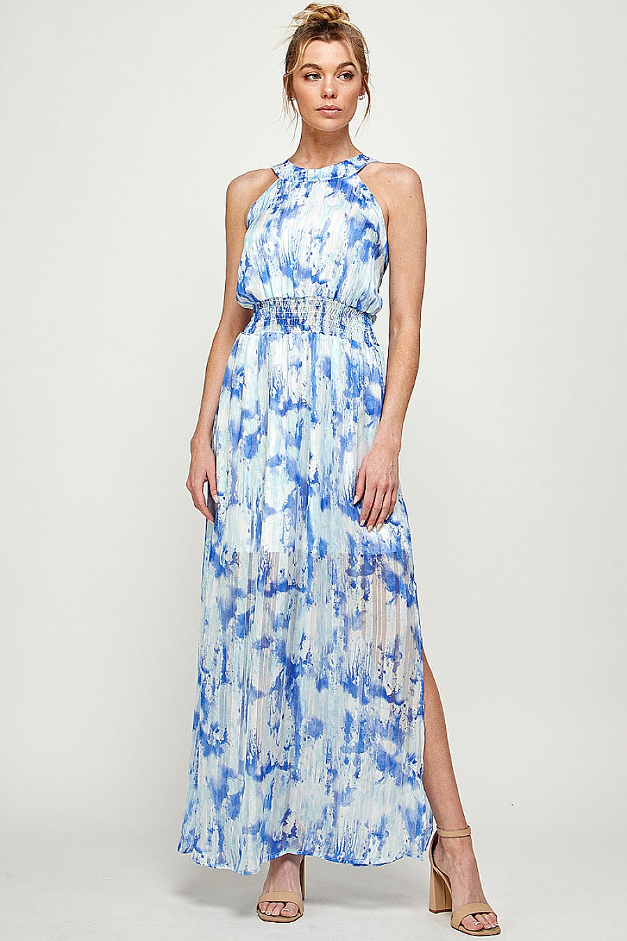 Formal Dresses Long Halter Neck Side Slit Maxi Dress Blue