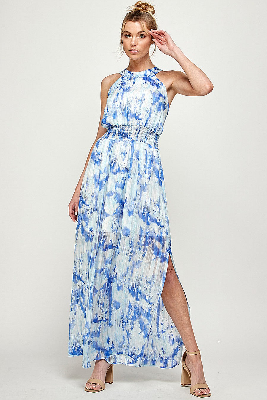 Formal Dresses Long Halter Neck Side Slit Maxi Dress Blue