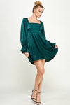 Cocktail Dresses Short Square Neck Long Sleeve Mini Dress Hunter Green