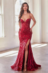 Prom Dresses Long Formal Fitted Sequin Prom Dress Red