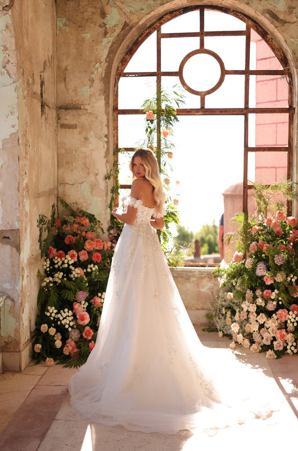 Wedding Dress A Line Long Corset Sequin Wedding Dress Ivory/Ivory