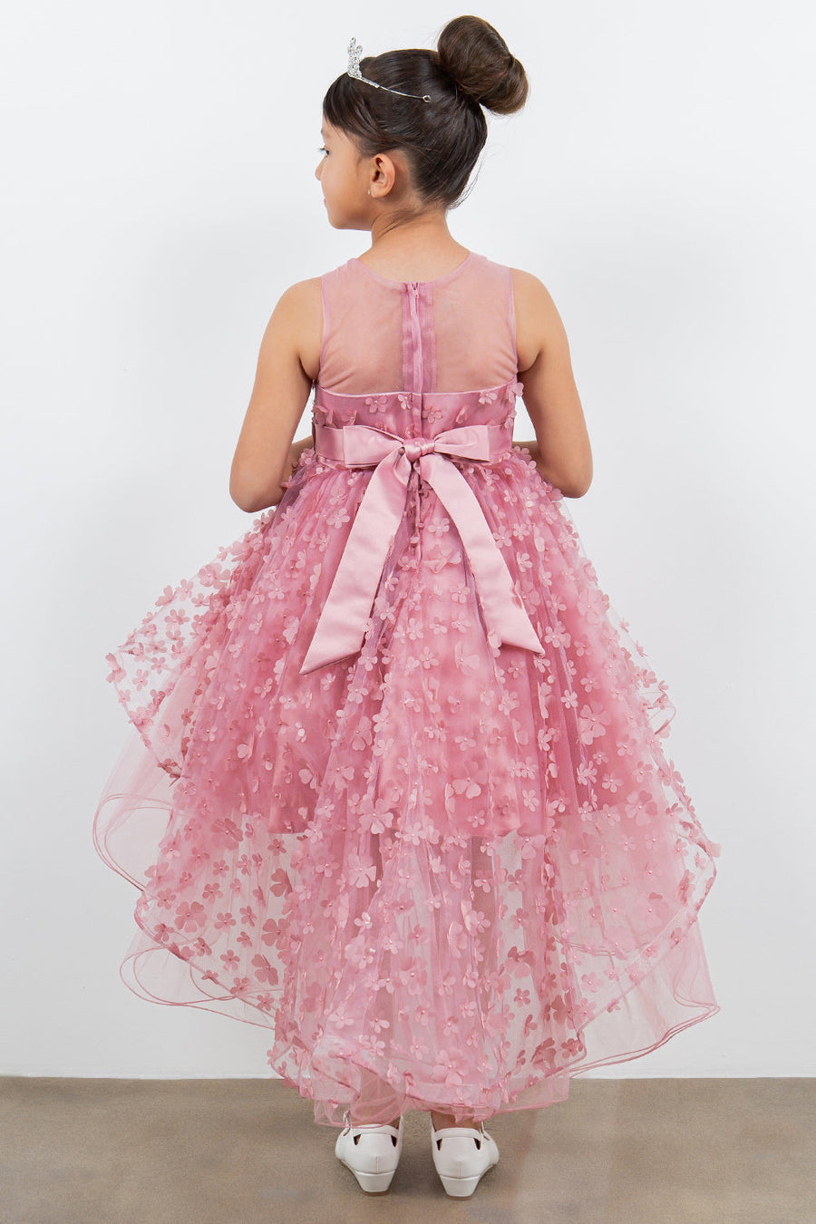 Flower Girl Dresses A Line 3D Floral High Low Flower Dress Dusty Pink
