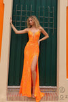 Prom Dresses Fitted Long High Slit Prom Dress Orange