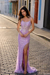 Prom Dresses Glittered Long High Slit Prom Dress Lilac
