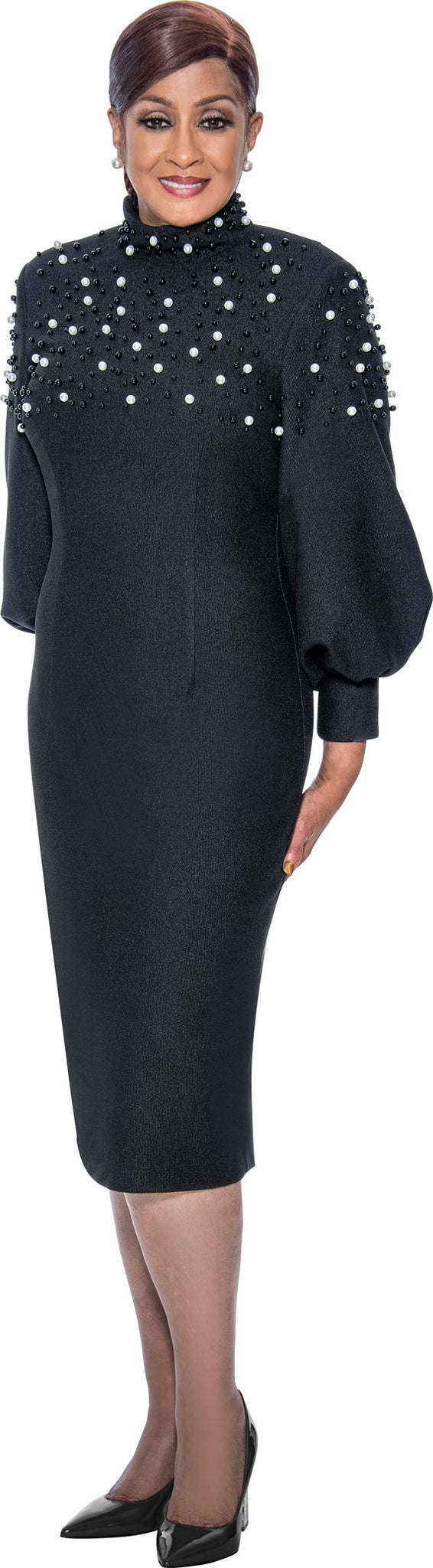 Cocktail Dresses Fitted Long Sleeve Midi Cocktail Dress Black