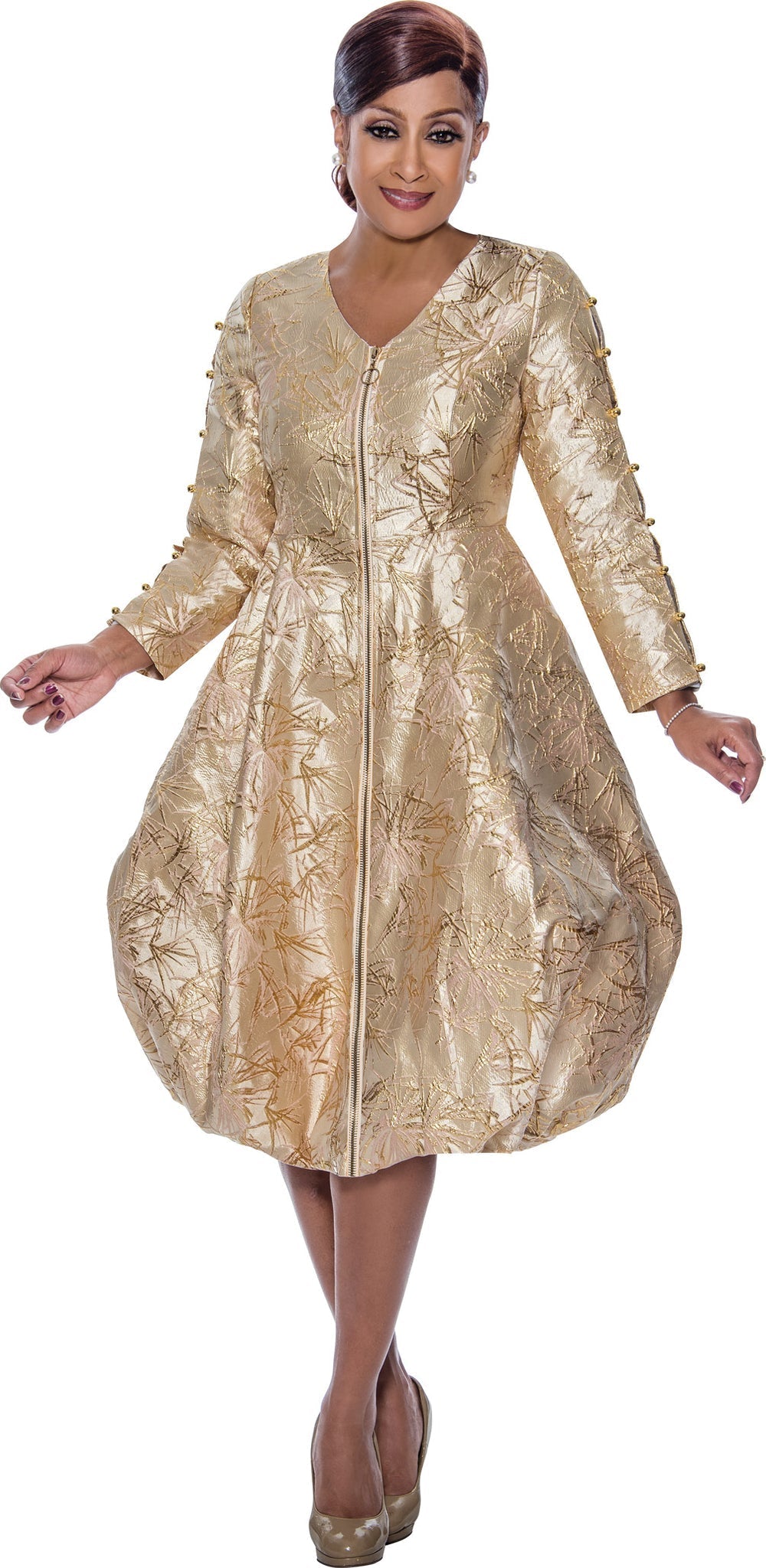 Plus Size Dresses Long Sleeve Cocktail Midi Dress Champagne/Gold