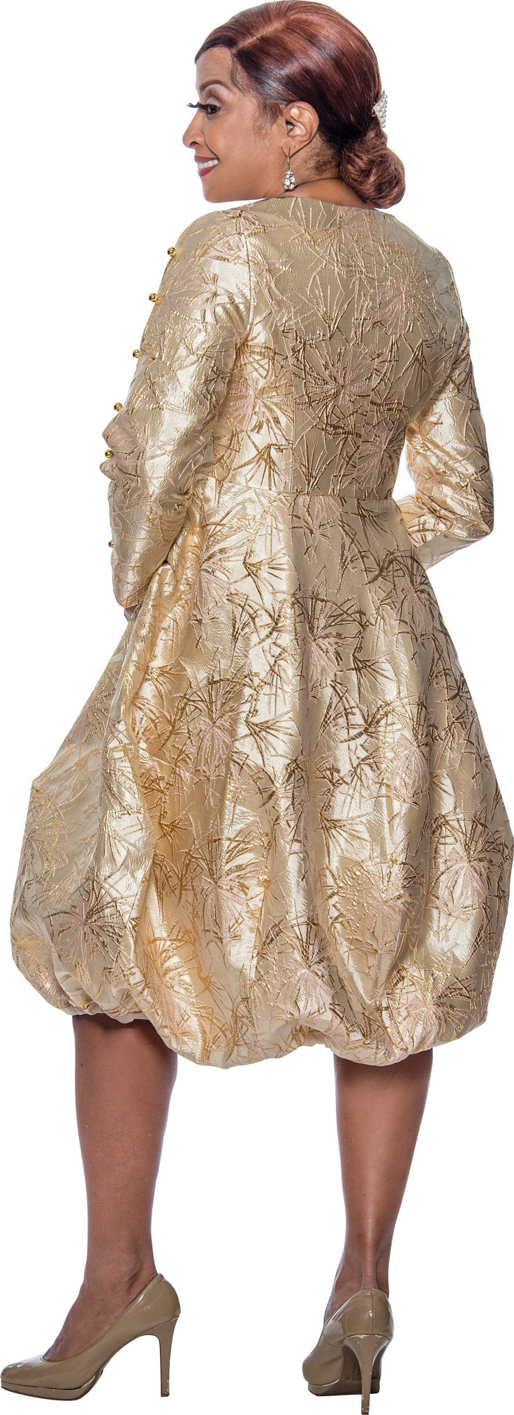 Plus Size Dresses Long Sleeve Cocktail Midi Dress Champagne/Gold