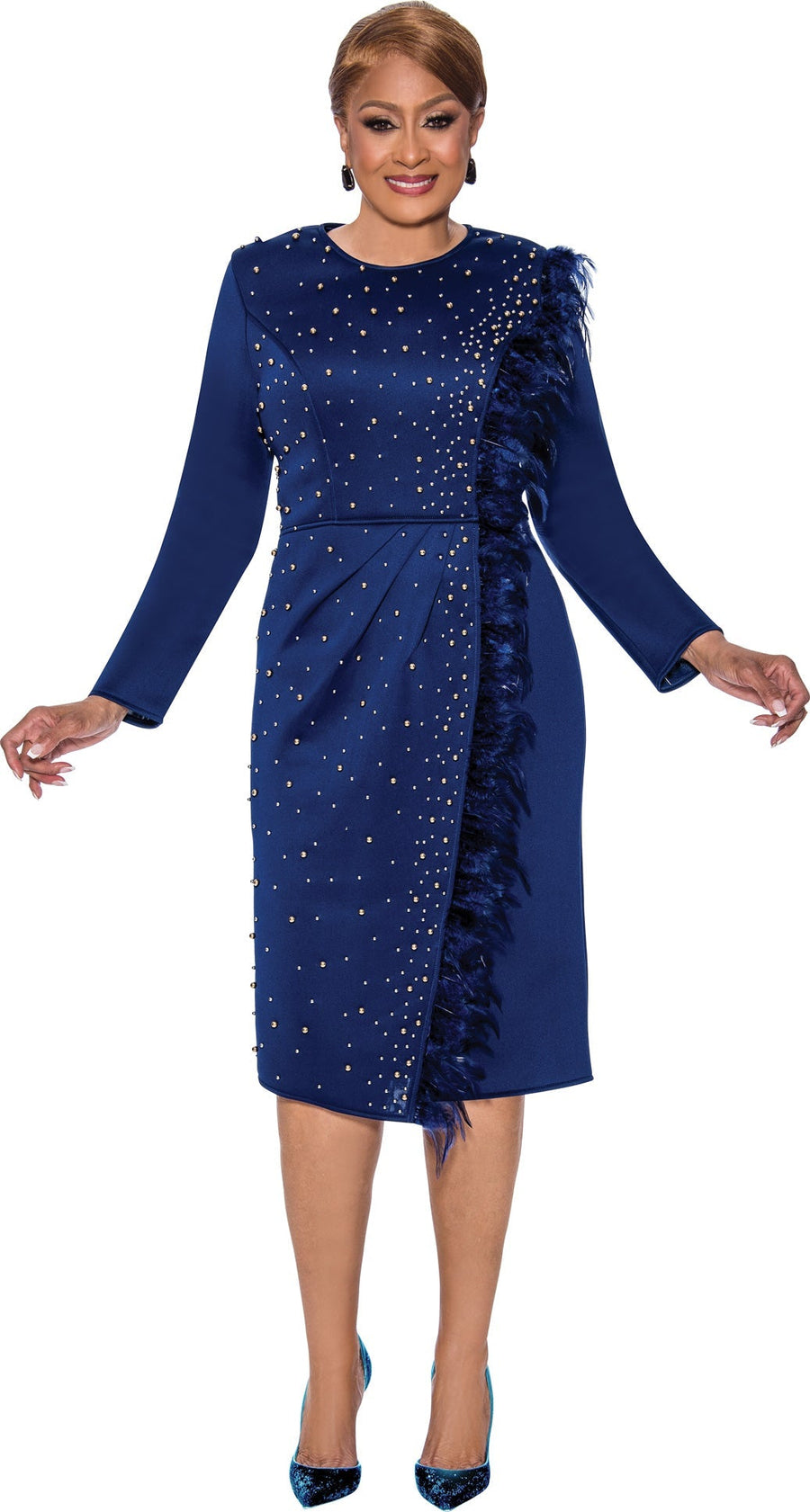 Cocktail Dresses Long Sleeve Midi Cocktail Dress Navy