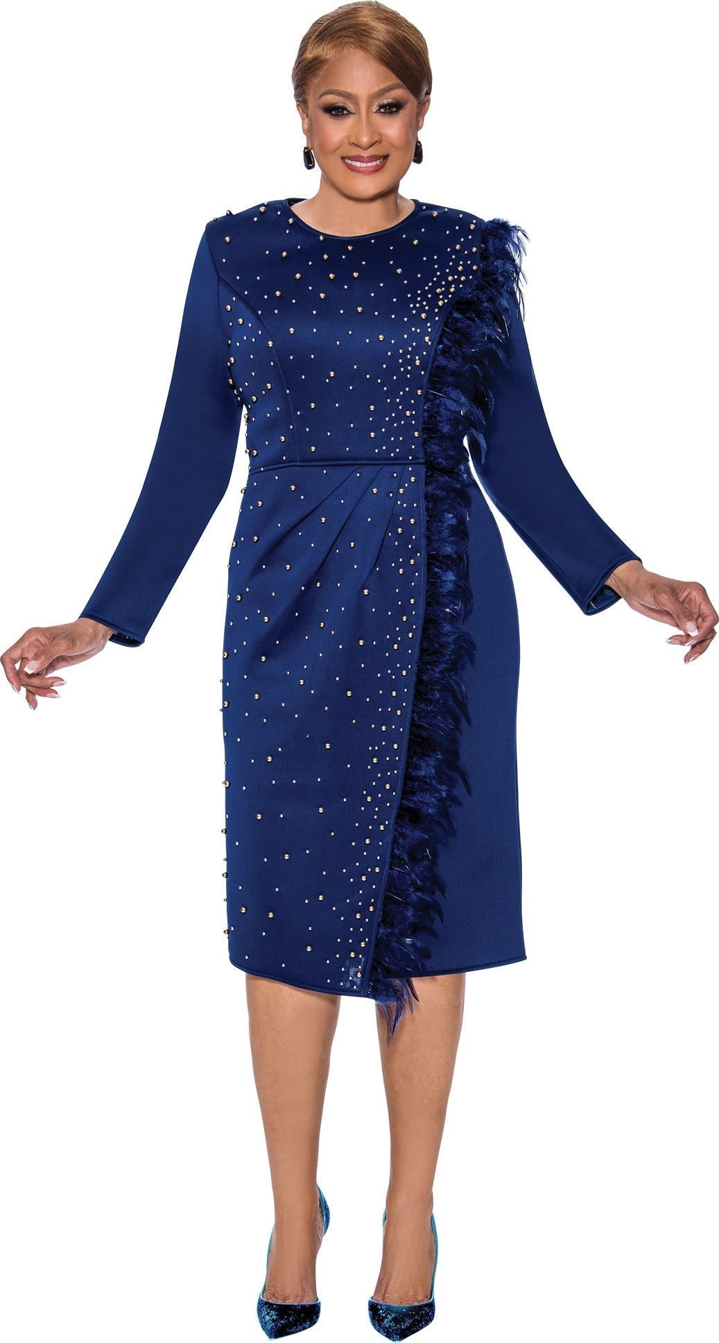 Cocktail Dresses Long Sleeve Midi Cocktail Dress Navy