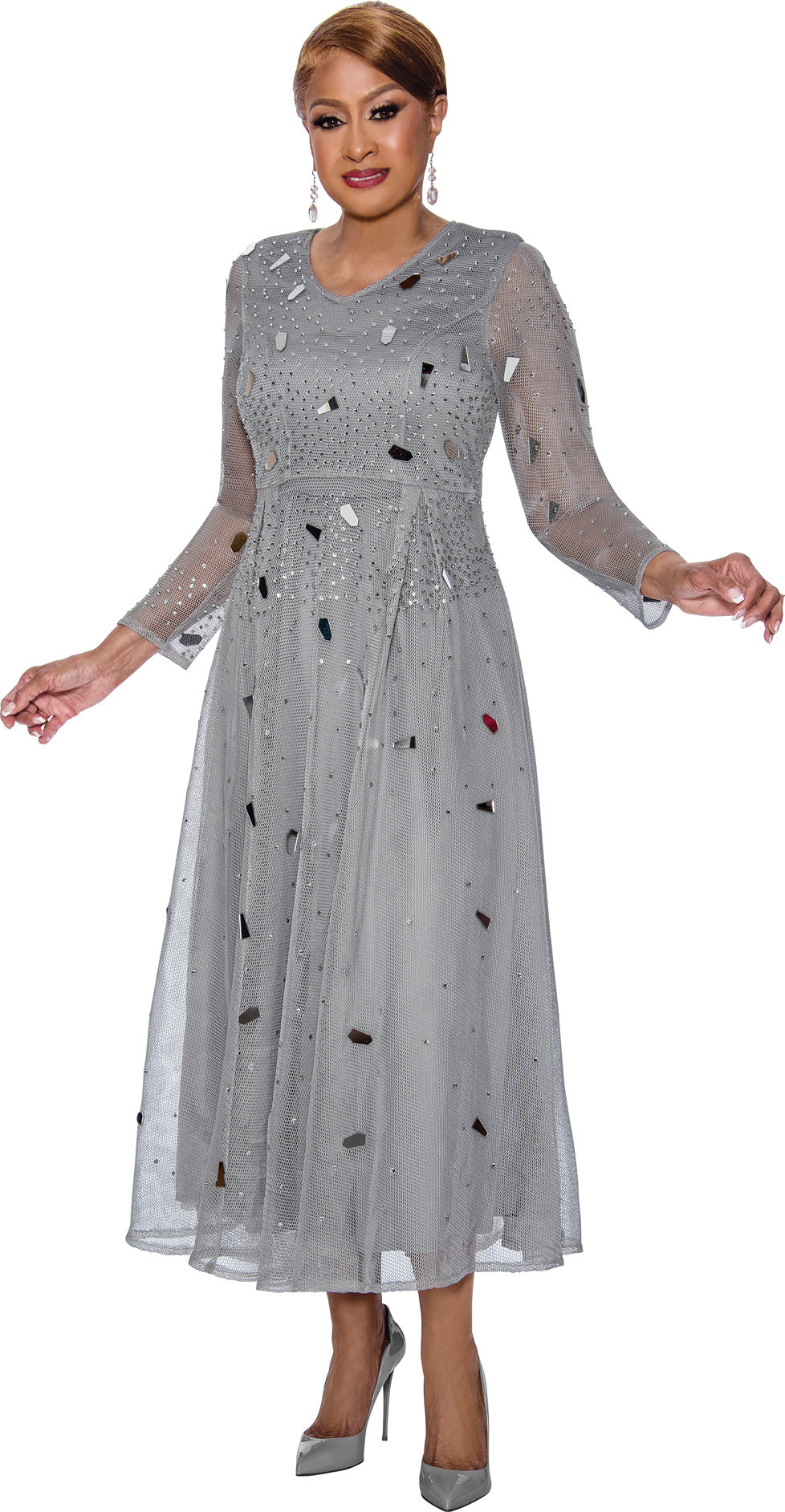 Cocktail Dresses Long Sleeve Formal A Line Dress Silver