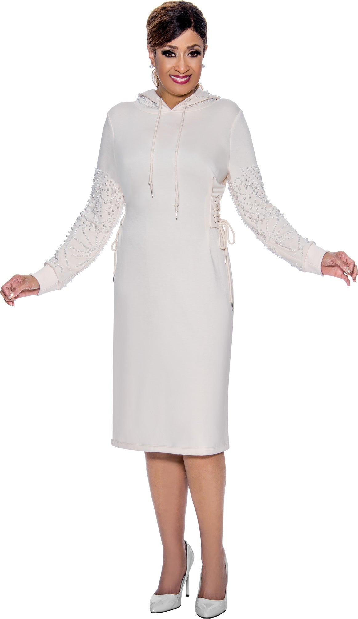 Cocktail Dresses Hoody Midi Dress Long Sleeve Ivory