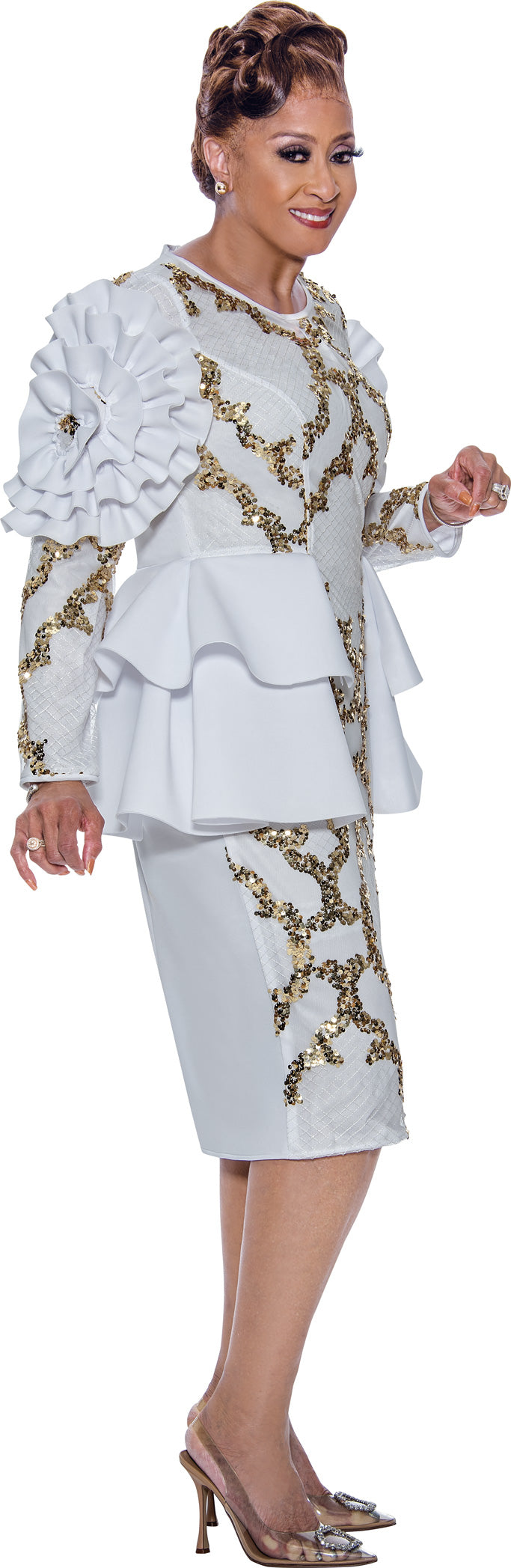 Plus Size Dresses Plus Size Mother of the Bride Sequin Midi Dress White/Gold