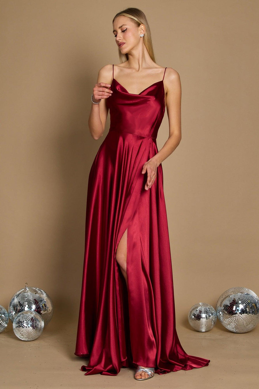 Prom Dresses Formal Cowl Neck Spaghetti Strap Party Dress Burgundy