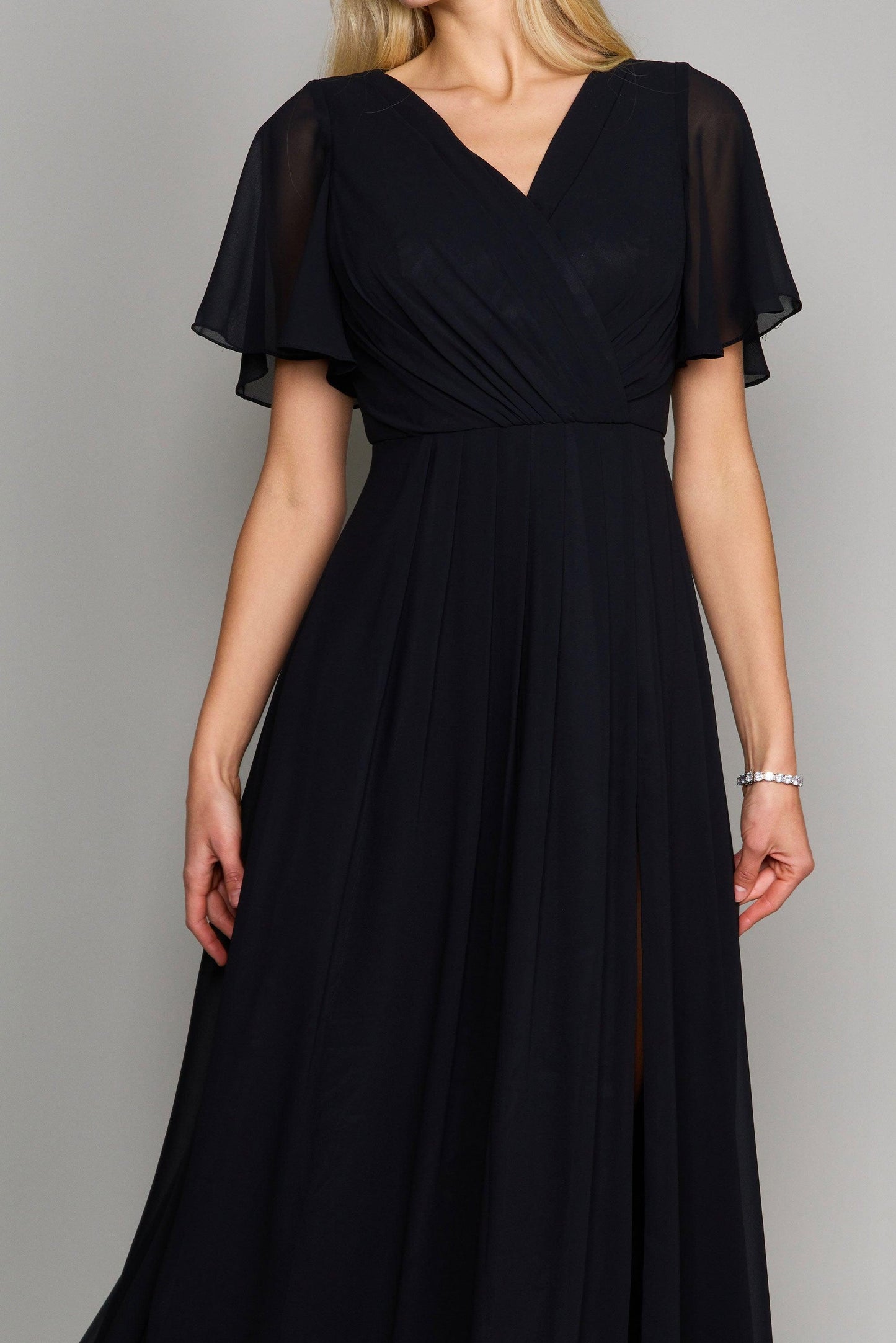 Dylan & Davids Short Sleeve Chiffon Formal Dress Black