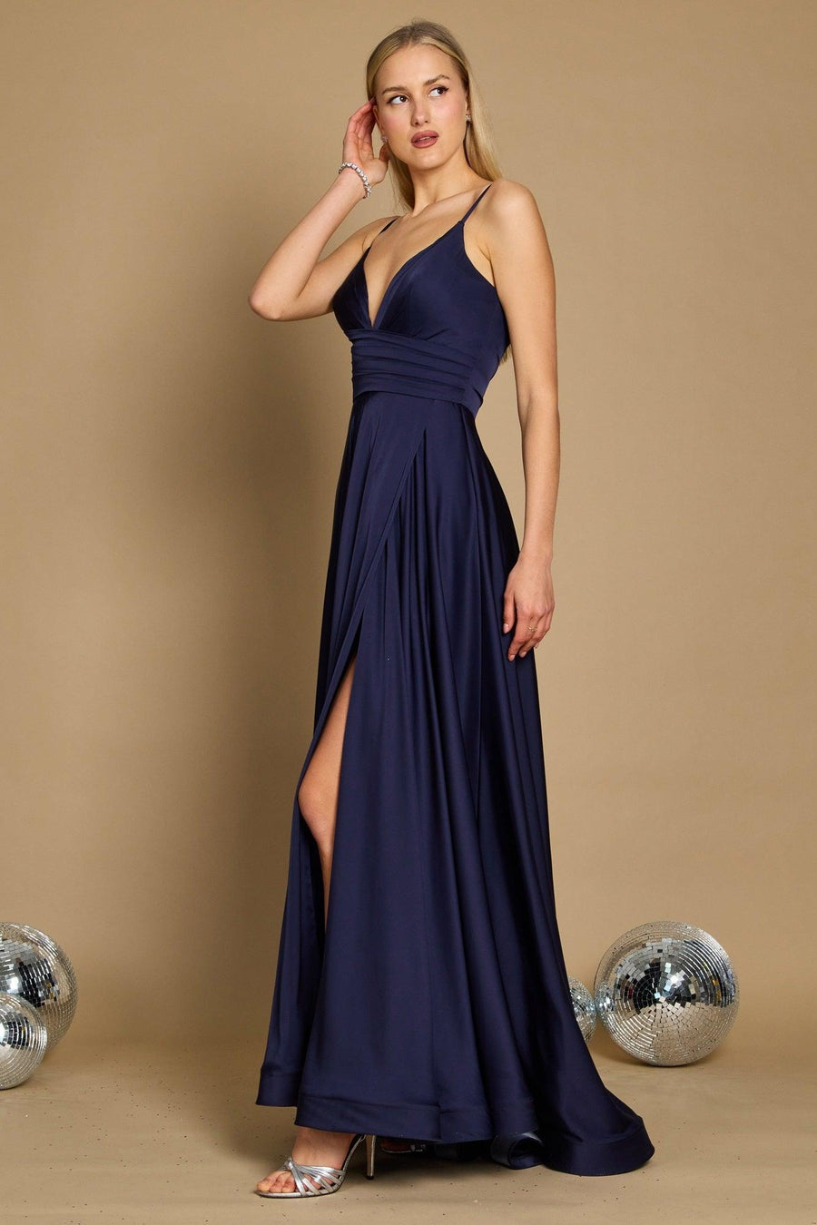 Prom Dresses Long Spaghetti Strap Prom Formal Gown Navy