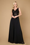 Elegant black formal dress for the mother of the bride, featuring long thick straps and a sophisticated design.