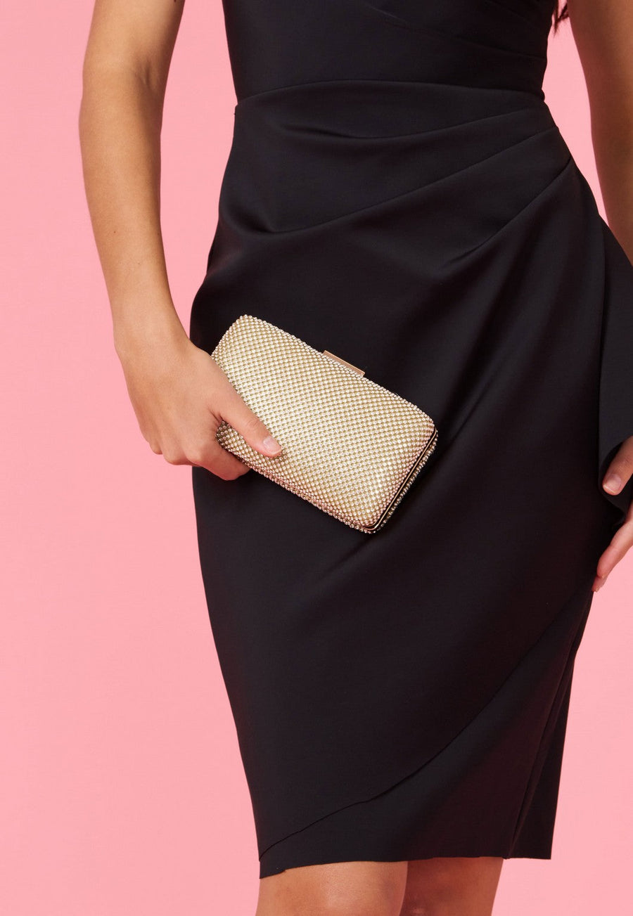 Cocktail Dresses Short Cocktail Dress Compression Stretch Ruffle Detail Black